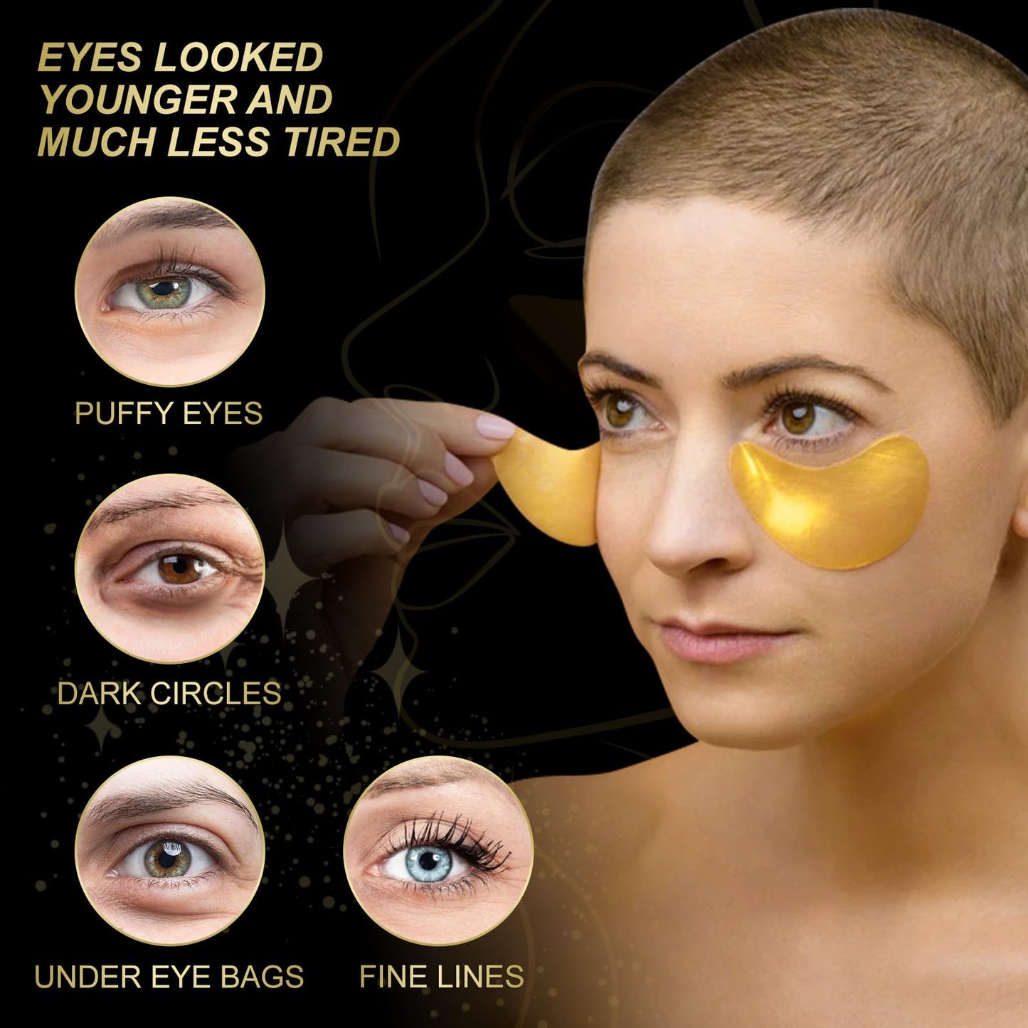 Generic Under Eye Patches,24K Gold Eye Masks, Eye Masks for Anti Wrinkles, Dark Circle Puffiness, Eye Gel Patch Women Men Under Eye Gel Patches (20 Pairs)