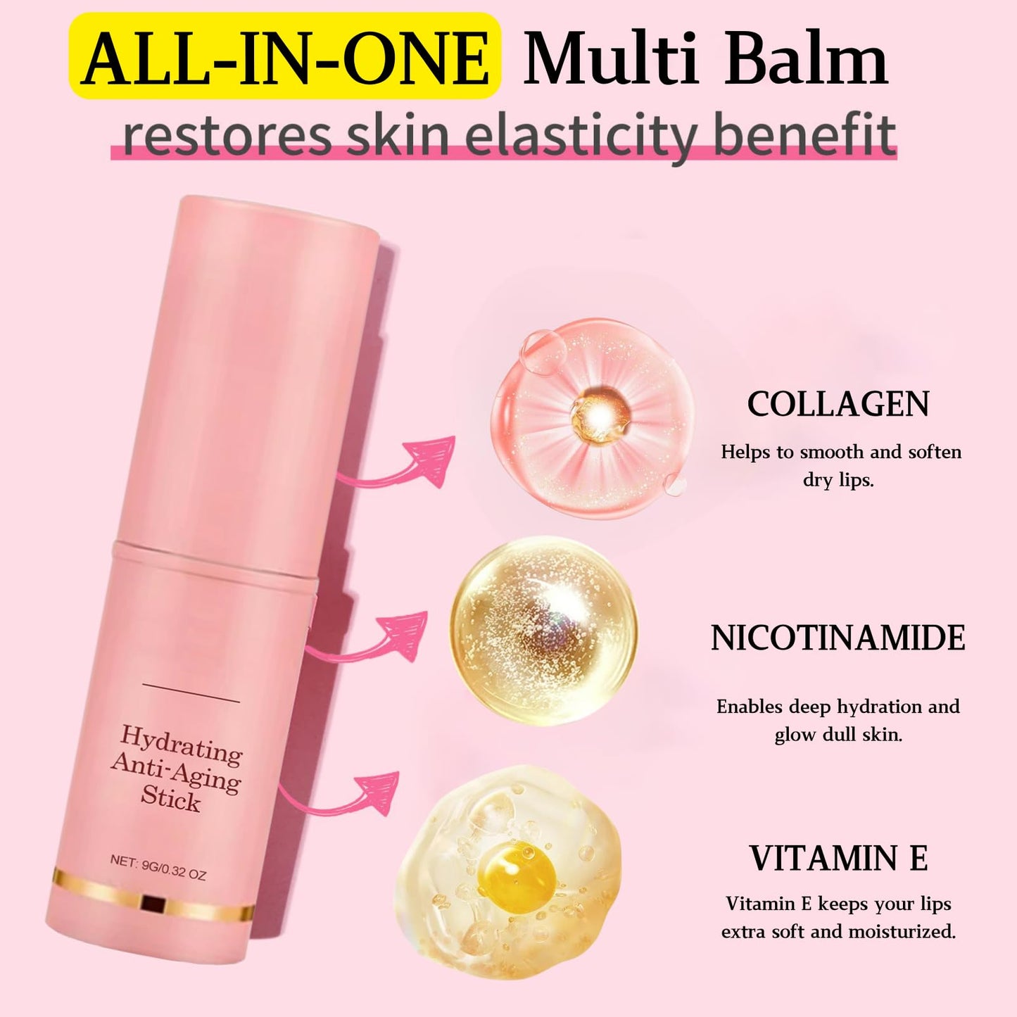 IZBEAUVO 2 PCS Anti-Wrinkle Moisturising Balm Stick, Multi Bounce Stick, Moisturizing Balm for Diminishing Face, Lip,Eye Wrinkles Dry Skin Korean Beauty Facial Moisturize for Face and Body