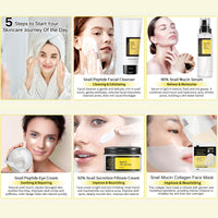Snail Mucin Skin Care Set For Women, 7 PCS Snail Skin Care Sets & Kits For Girls, Facial Kit with With Face Mask, Cleanser, Serum, Face Cream, Eye Patches, Face Mask Basic Improve Dull Skin