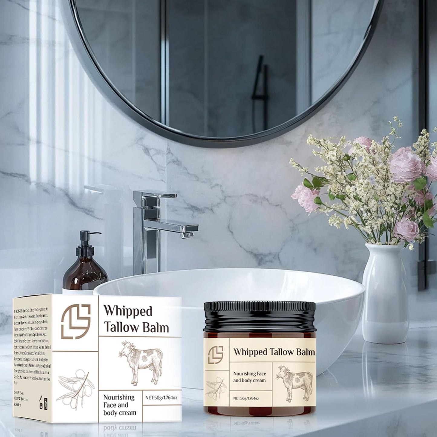 Beef Tallow for Skin | Whipped Tallow Balm | Organic Whipped Tallow with Sodium Hyaluronate & Calendula Extract | Tallow Face Moisturizer | Nourishing Face and Body Cream - Deep Hydration