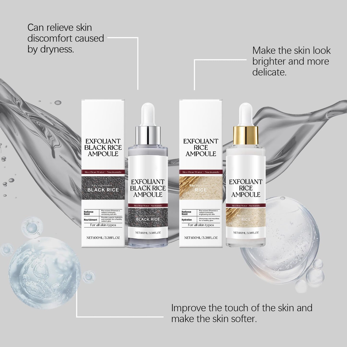MEITREND Peel Shot Glow Rice Ampoule Duo, White & Black Rice Face Exfoliator Pore Minimizer, Gentle Soft Facial Scrub Exfoliator, Blackhead Remover, Acne Treatment, and Smooth Skin(30ml & 30ml)