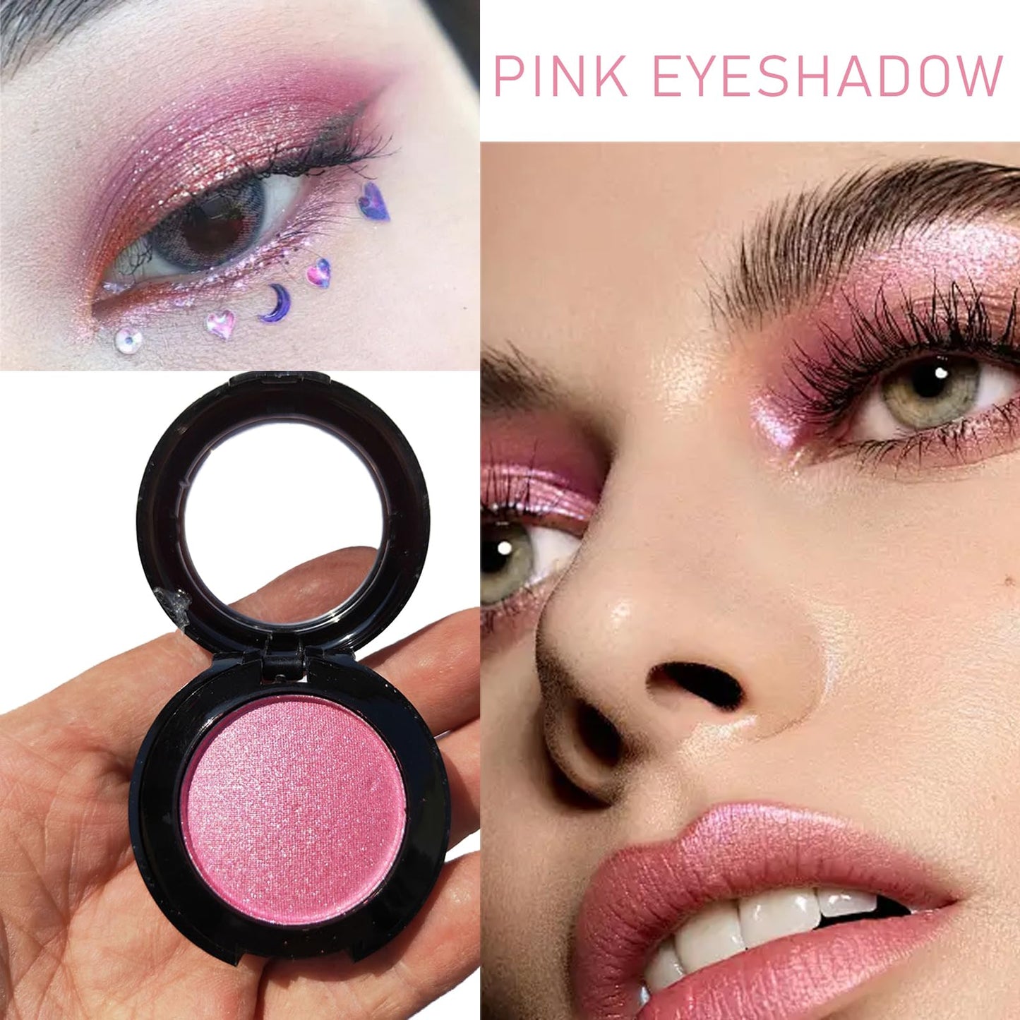 Pink Shimmer Eyeshadow Single Pink Eyeshadow Long-Lasting, Highly Pigmented Eye Shadows Waterproof Fine Powder Single Eye Shadow Palette Eyeshadow Make-Up for Women & Girls