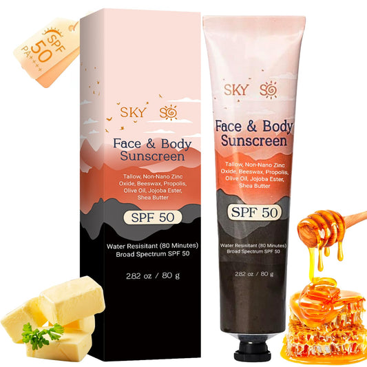 Non-Toxic Natural Mineral Sunscreen SPF 50 | Safest Organic Beef Tallow Moisturiser & Non Nano Zinc Oxide Sunscreen | Reef Safe, Clean Non-Greasy Formula Sunblock for Face & Body | Women & Men