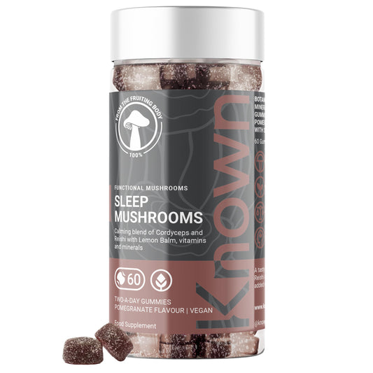 Sleep Support Mushrooms Gummies by Known Nutrition | Cordyceps & Reishi | Delicious Natural Pomegranate Flavour | 60 Two-a-Day Vegan Gummies (One Month’s Supply)