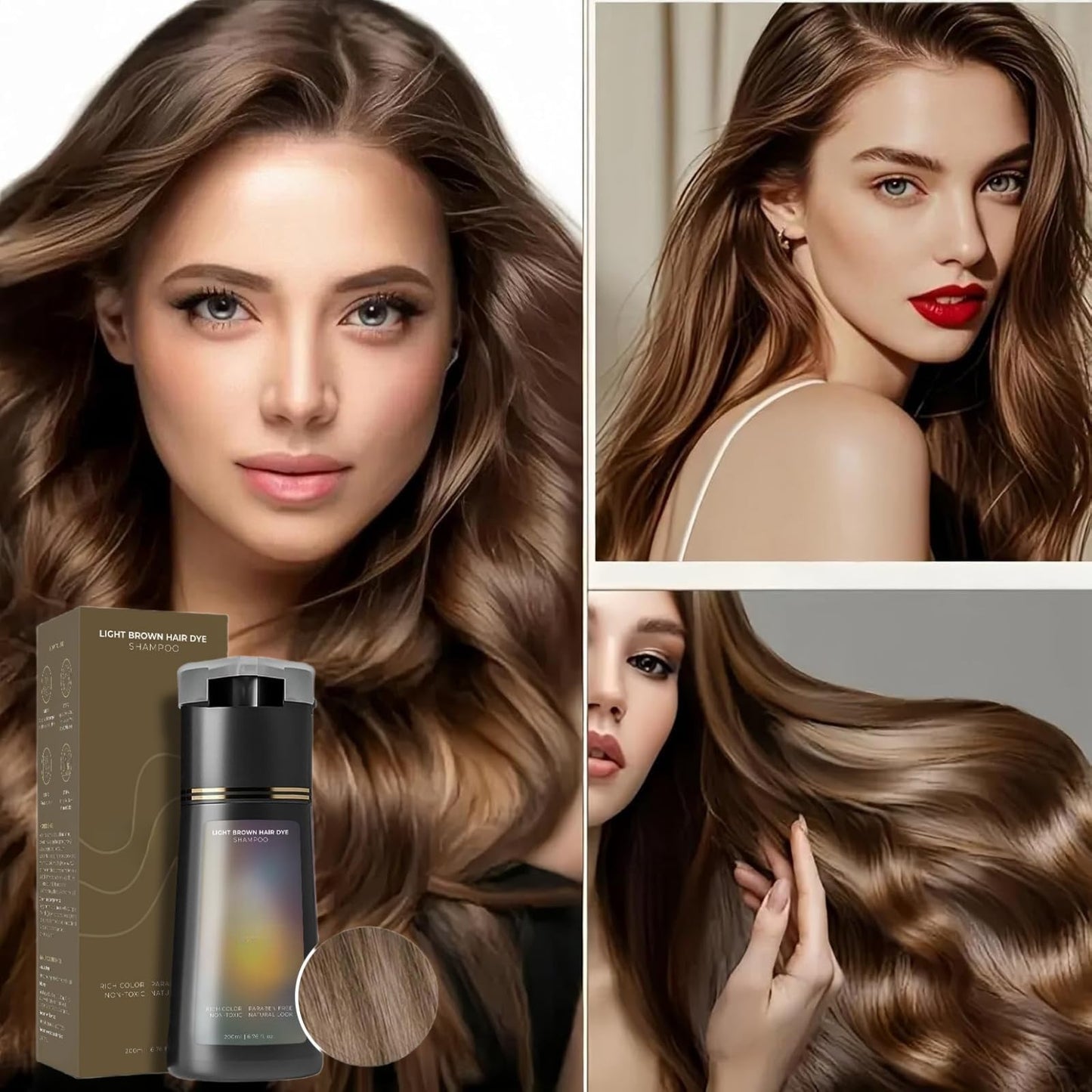 Polar Hair Dye Shampoo,Hair Care Instant Dye Shampoo,3 in 1 S/hampoo for Color Treated Ha/ir,Ha/ir Dy/e Shamp/oo Women,H/air Colour Sh/ampoo,Natural H/air D/ye Sh/ampoo,Colouring Sham/poo,Light Brown