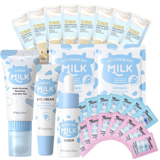 29PCS Milk Skincare Set,Nourishing & Moisturizing Skin Care Sets & Kits Cleanser,Serum,Eye Cream,Face Cream,Face Mask,Body Scrub,Skincare Set for Teenage Girls Women,Deep Hydrating Skin Care Set