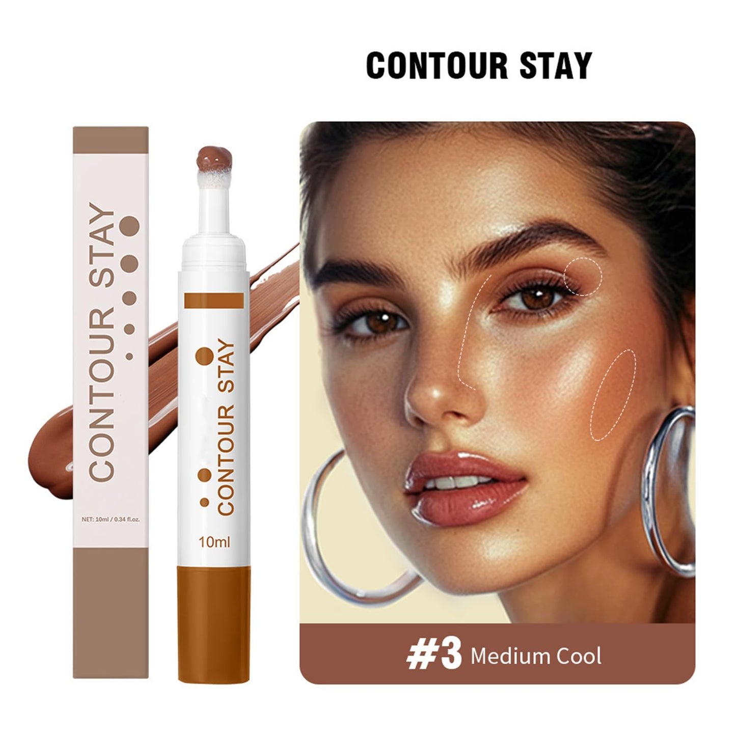 Maggidea Liquid Contour Stay, Long Wear Bronzer Cream Contour Makeup, Lightweight Bronzer Contour Stick with Sponge Tip, Long-Lasting Formula Flawless Definition Makeup, Blendable, Vegan & Cruelty-free