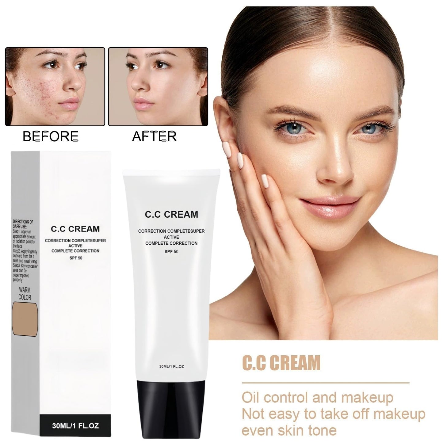 SingHao CC Cream Foundation,Full Coverage F/oundation with SPF 50,Primer Makeup,Concealer Fo/undation M/akeup,Colour Correcting Full Coverage Fou/ndation,SPF Primer,Makeup Primer for Face,Liquid Foundation