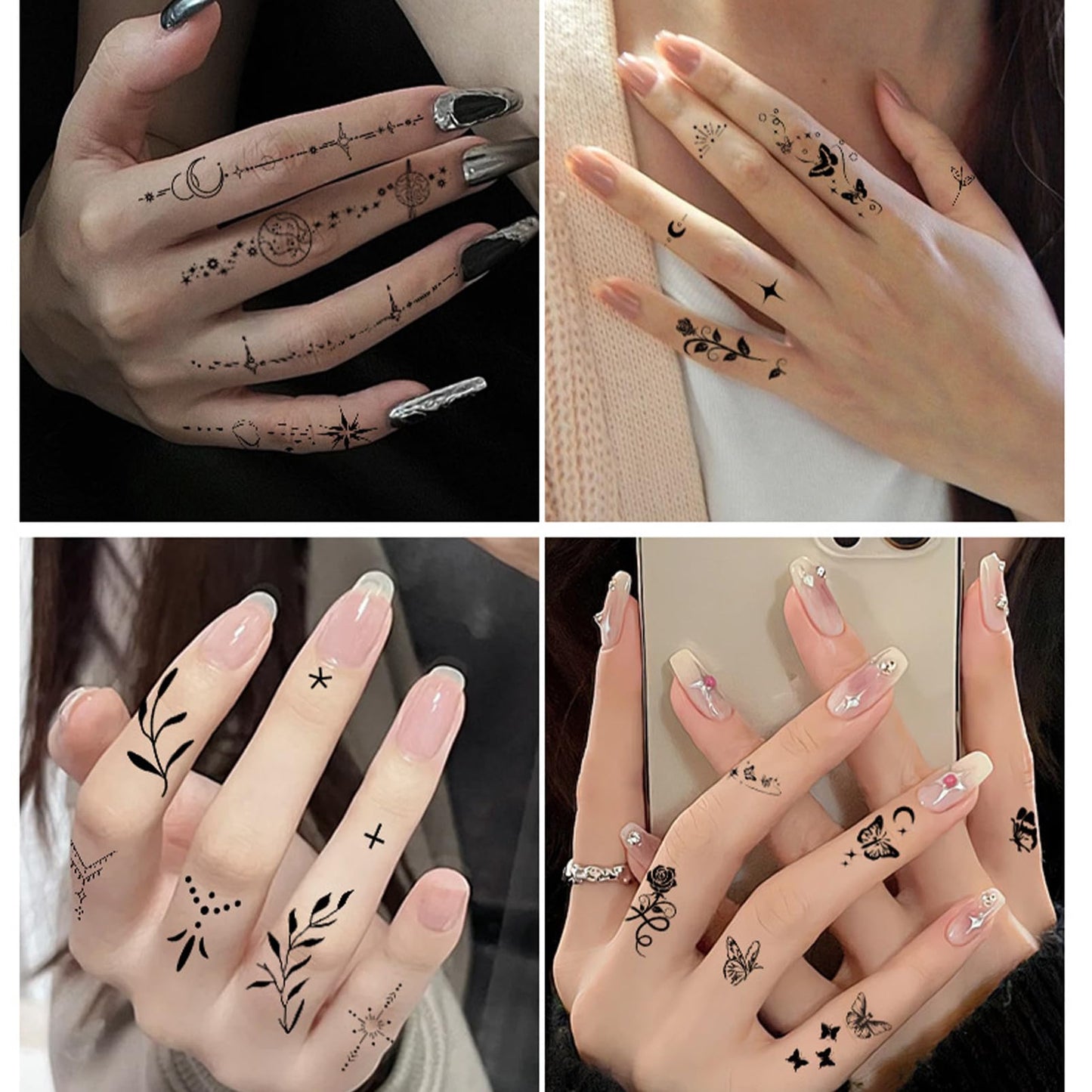 SHEBEEDO Temporary Tattoos Finger Stickers,10 sheets Small Tiny Realistic Fake Finger Tattoos,Semi Permanent Transfer Tattoos Black Flowers Wild Plant Butterfly Fake Tattoos,Waterproof Long Lasting Tattoos