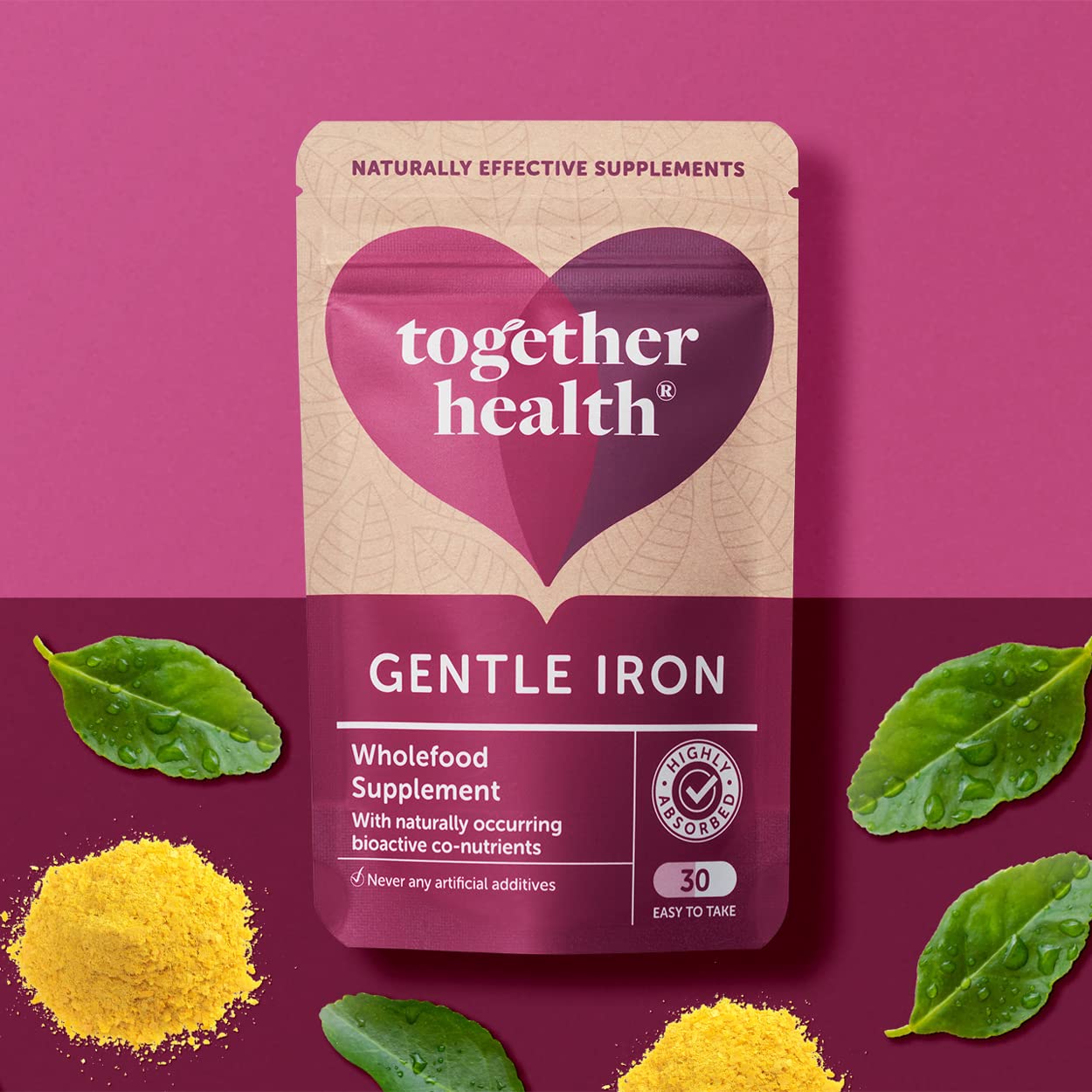 Gentle Iron – Together Health – Whole Food Nutrients – Iron and B Vitamins – Vegan Friendly – Made in The UK – 60 Vegecaps – Pack of 2