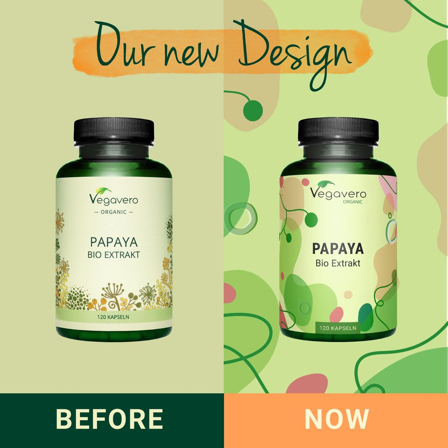 Organic Papaya Extract Vegavero® | 1400mg Carica Papata Fruit Extract | No Additives & Non-GMO | 120 Capsules | Vegan