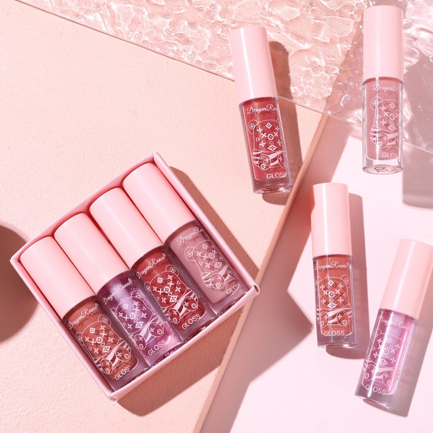 HERBINSOLS 4pcs Lip Gloss Set - Hydrating Clear Lip Glow Oil - Crystal Jelly Tinted Plumping Lip Gloss - Long Lasting Moisturizing Non-Sticky Lipgloss Set For Women Girls