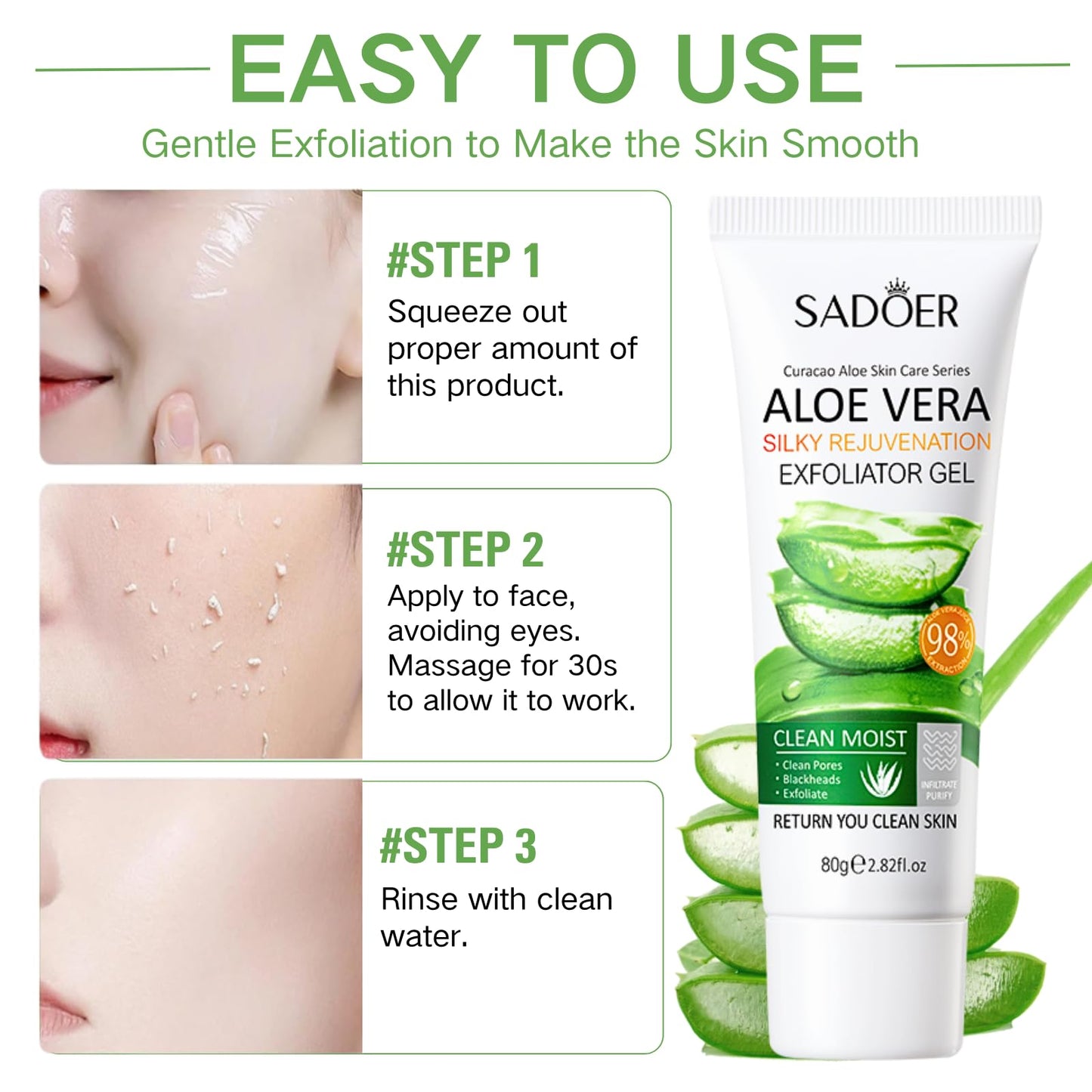 Trendyfave 2PCS Aloe Vera Purifying Exfoliating Gel, Face Scrub Exfoliator With Aloe Vera Gel, Aloe Silky Peeling Gel, Gentle Exfoliating, Exfoliating Face Wash, Exfoliating Gel For Dark Neck, Face&Body