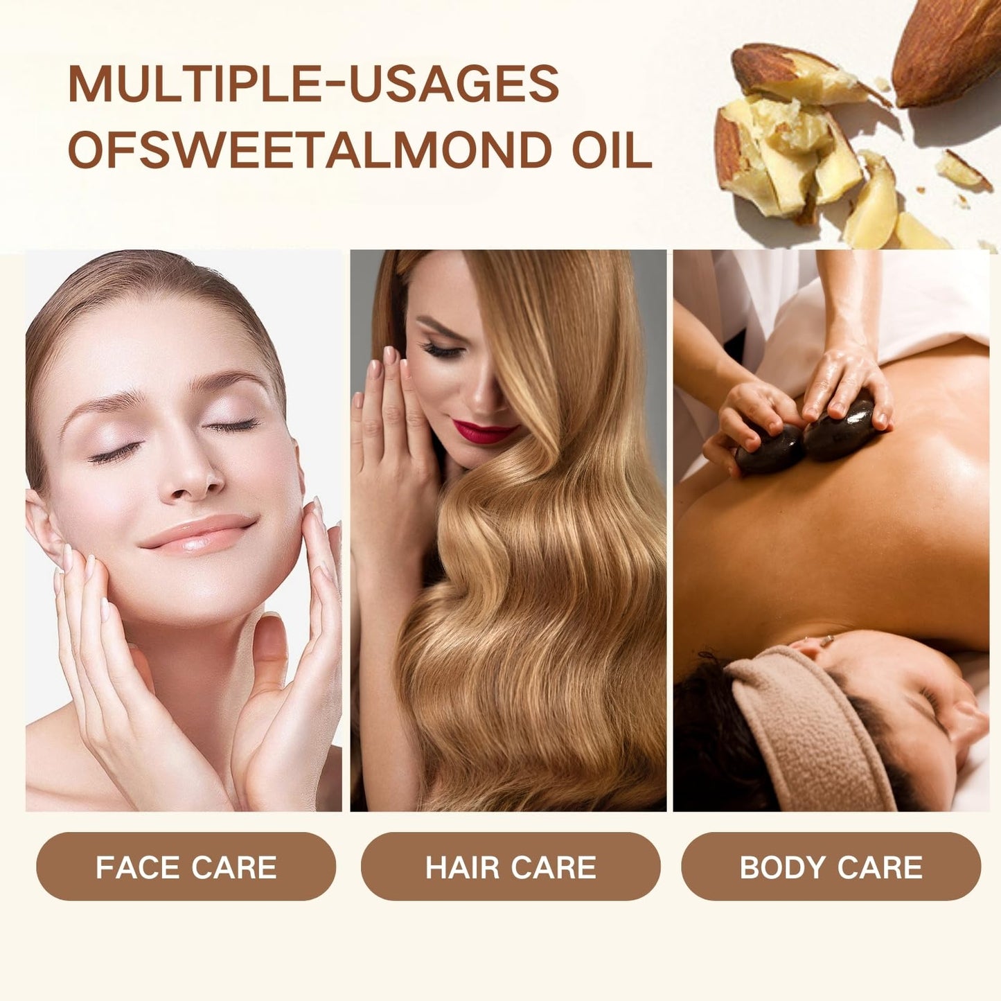 Trendyfave Sweet Almond Body Oil, Pure Almond Oil 100% Pure & Natural, Moisturising Facial Oil for Hair and Face Care, Almond Oil for Nourishes Skin, Hair & Nails, Body Massage Oil - Travel Size