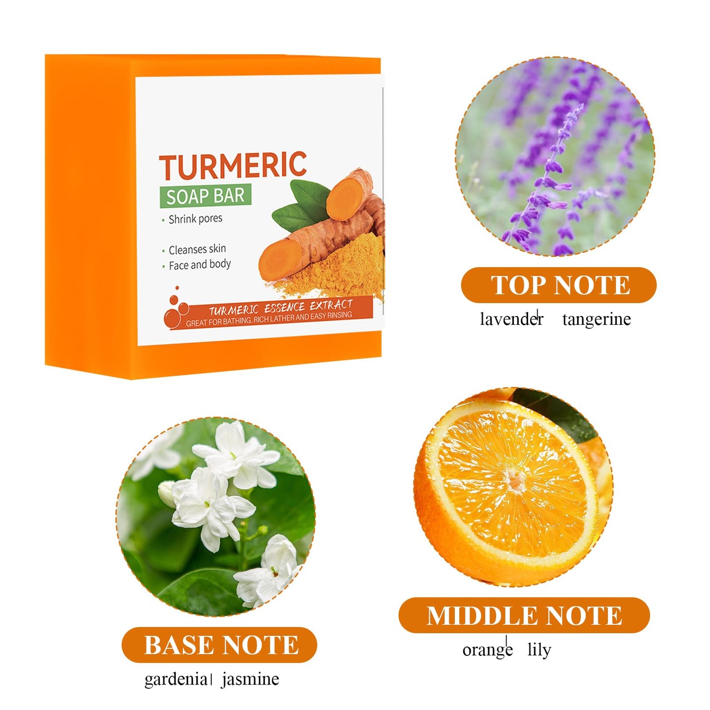 2 PCS Turmeric Soap Tumeric Soap Acne Dark Spot Smooth Skin Turmeric Soap Bar with Foaming Net Suitable for Face and Body Anti-Freckles Moisturizing Eliminating Fine Lines