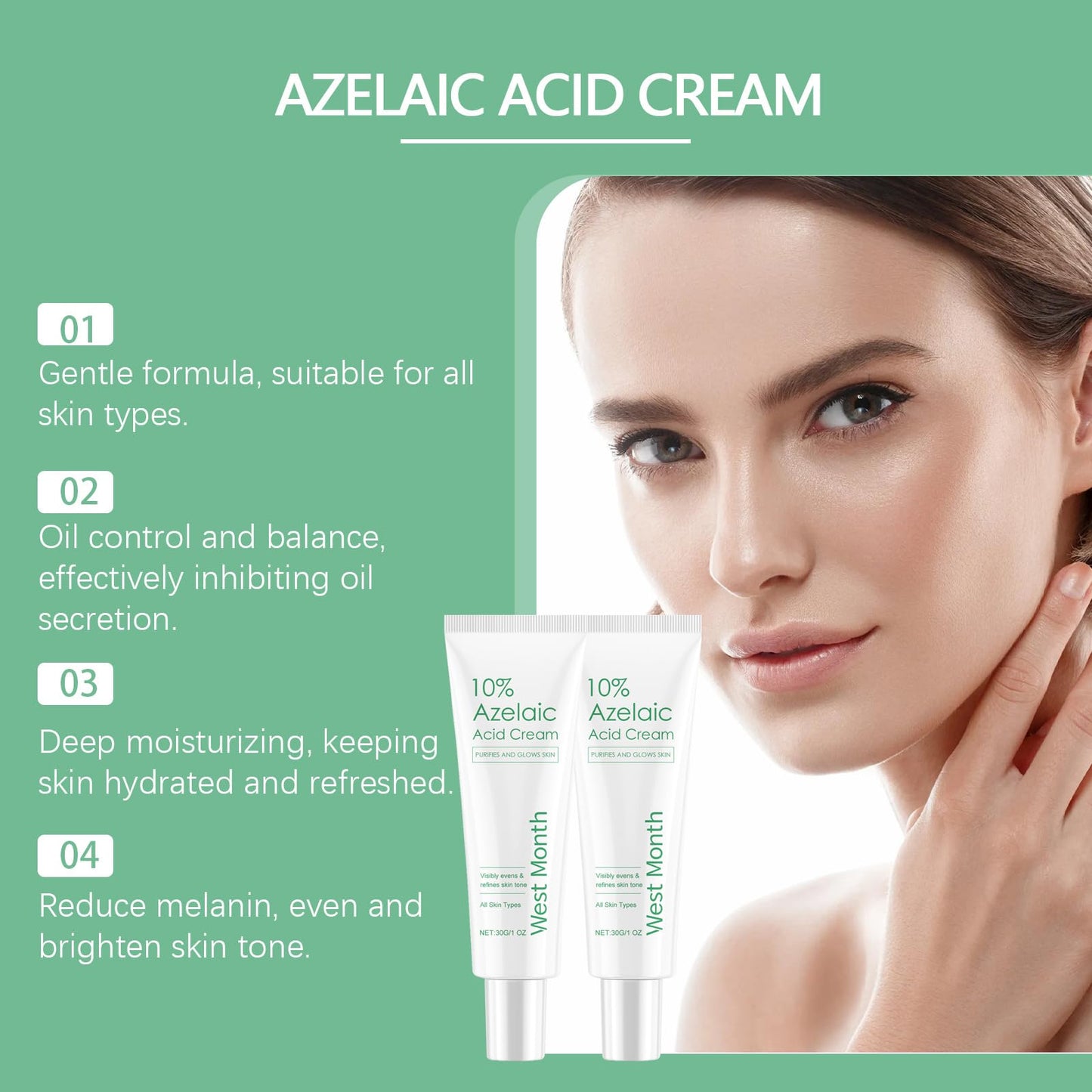 ISBEAUSOLS 2PCS Azelaic Acid Acne Cream - Spot Treatment for Acne Prone Skin - Acne Treatment - Even Skin Tone Cream for Dark Spot Remove - Hydrating Face Cream for Dry Skin - Reduces Redness, Moisturizing