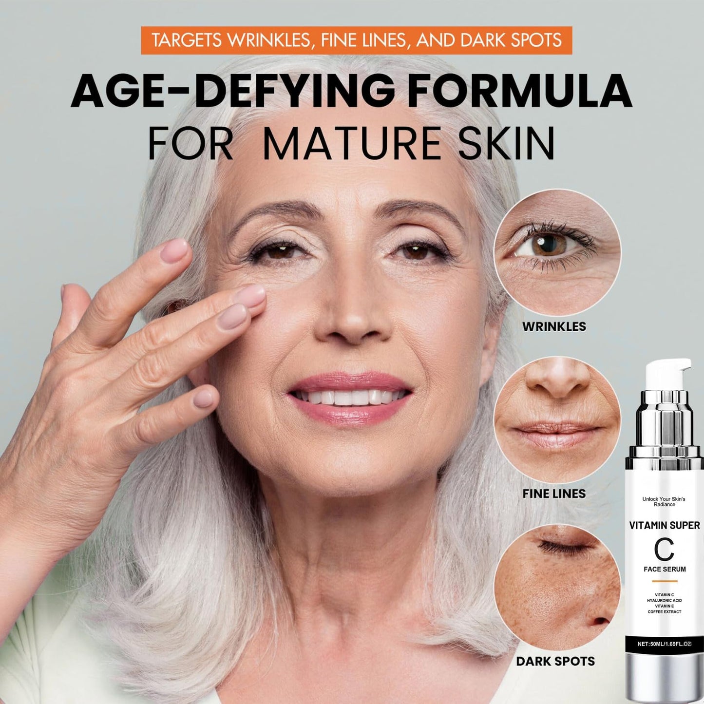 Tongyend Super Vitamin C Serum for Mature Skin, Antioxidant Vitamin C Serum for Glowing Skin, Anti-Aging & Brightening Face Serum for Wrinkles, Vitamin C Serum for Women Over 45, Targets Age Spots