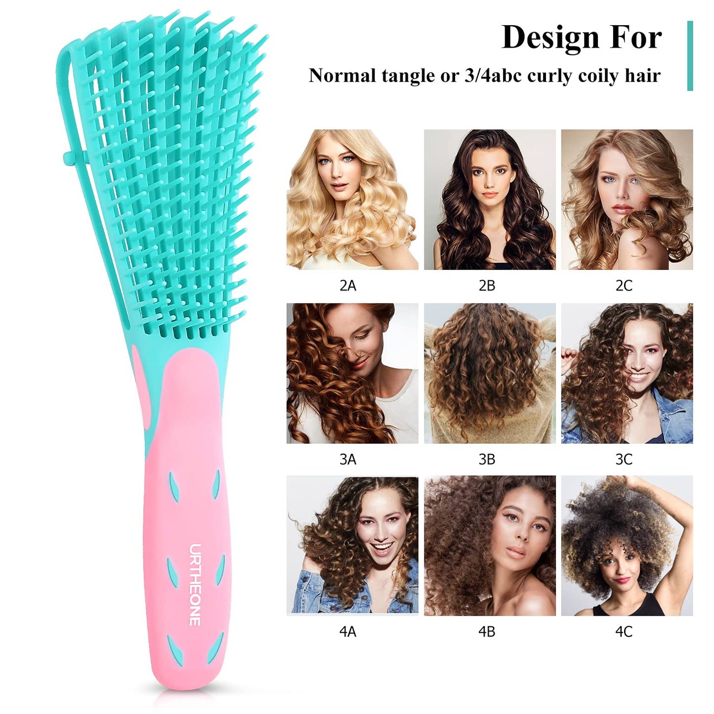 URTHEONE Hair Brush,Detangle Hair Brush, Detangler Brush for Women Men Adults Kids Afro American Type 3a-4c, Detangling Nylon Bristle Brush for Kinky Curly Coily Wavy Wet and Dry Hair,Pinkgreen