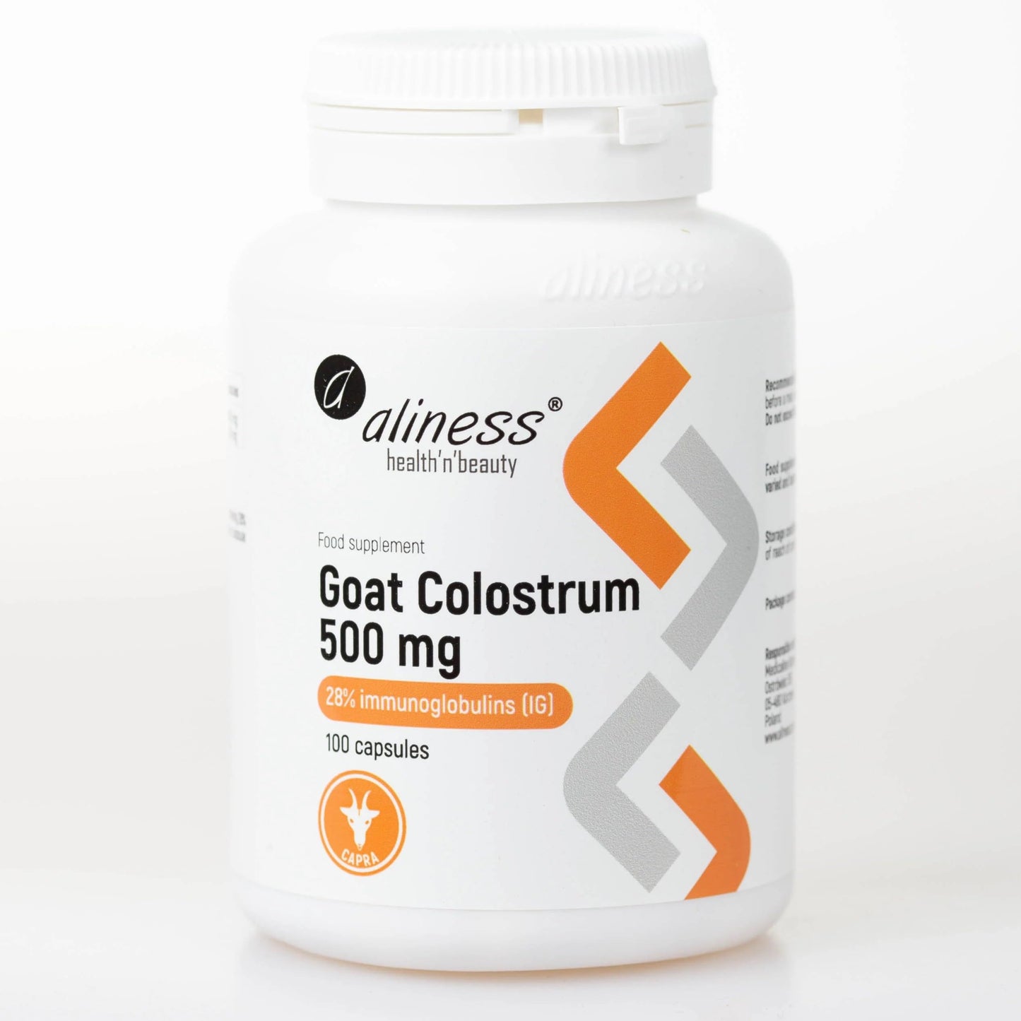 Aliness Goat Colostrum 500mg 28% immuno Globulines IG 100 Capsules