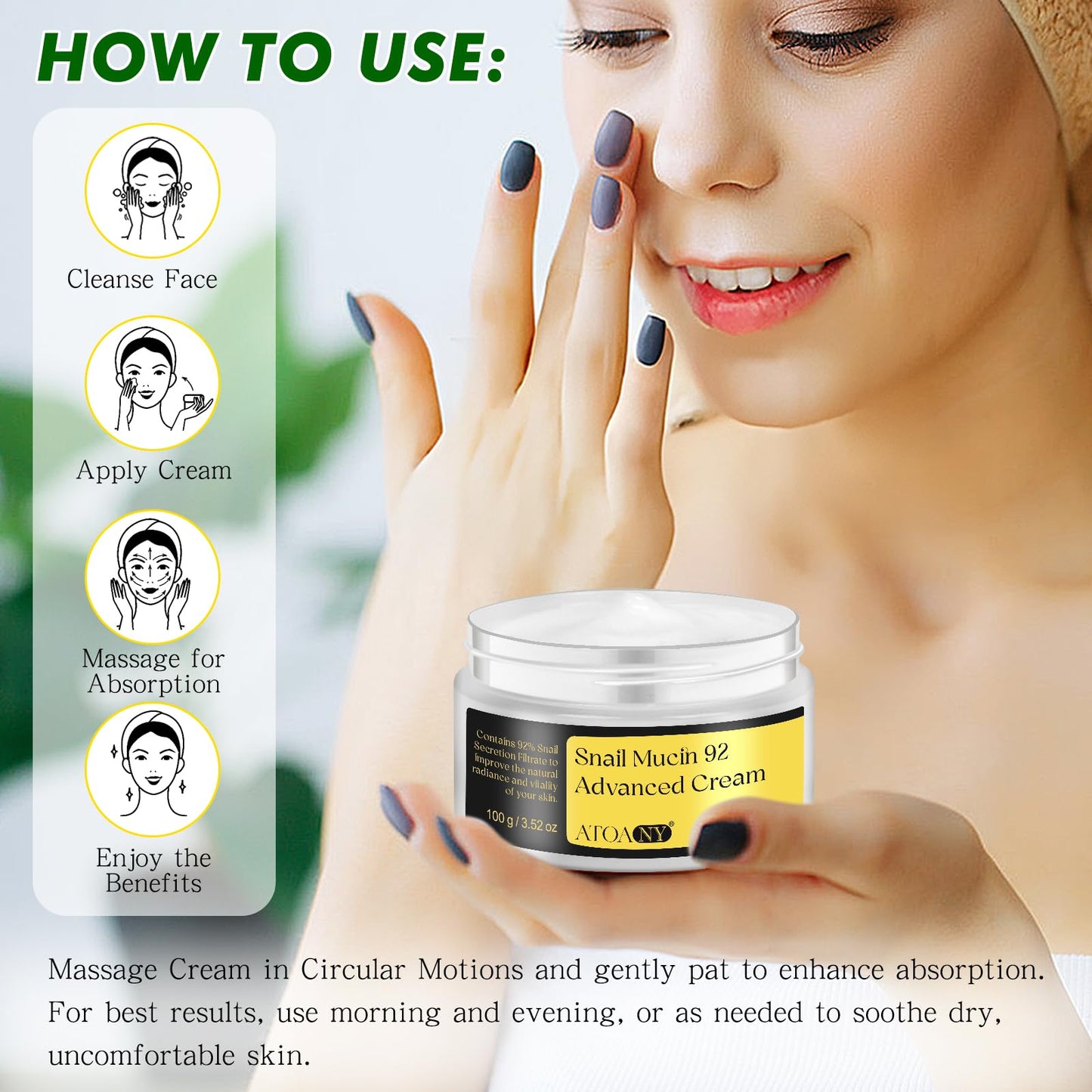 APCKFLEE Advanced Snail Mucin 92 All in one Cream, Snail Mucin Repair Cream,Snail Secretion Moisturizer, Facial Moisturiser, Long Lasting, Deep & Intense Hydration