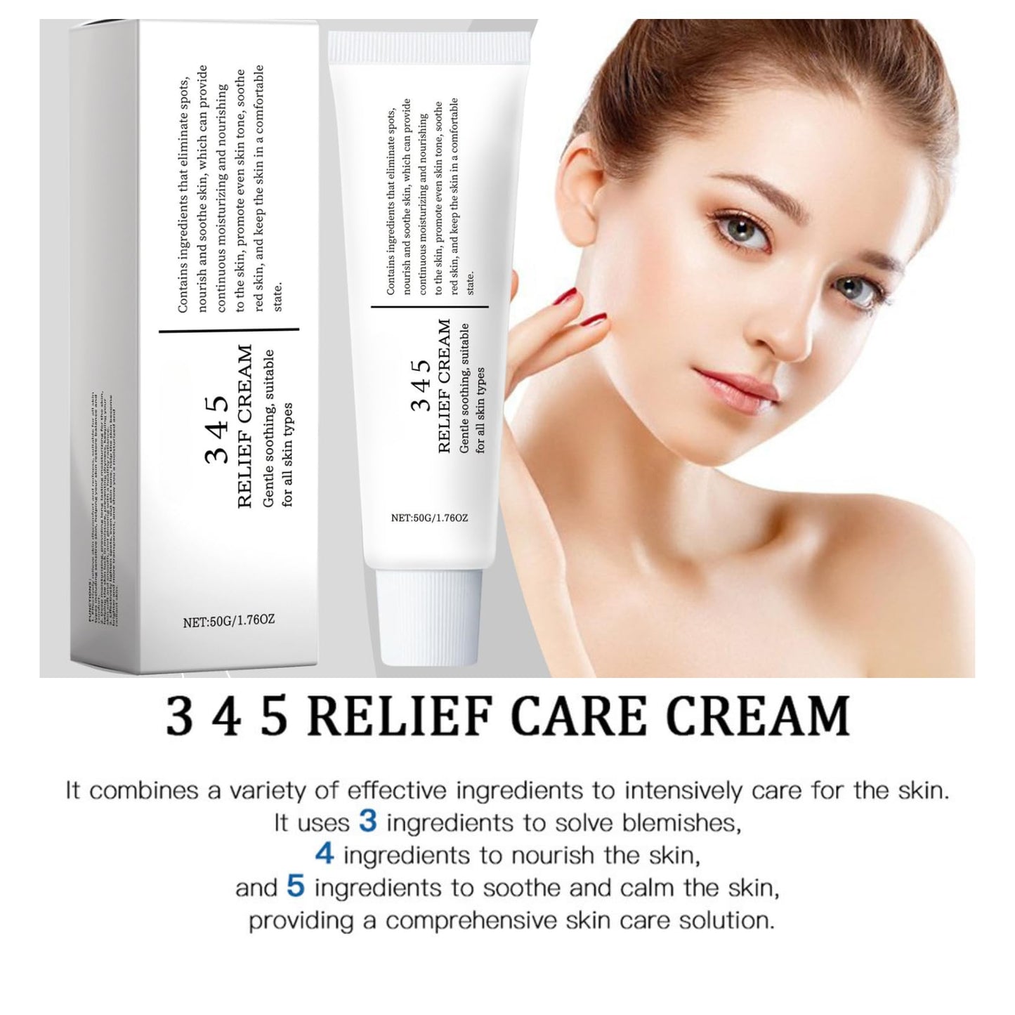 345 Relief Cream,Daily Face Moisturizer,Face Cream for Women,Skin Barrier Repair Cream,Soothing Face Care Moisturiser Cream,to Solve Skin Defects and Moisturize All Skin Types,50ml