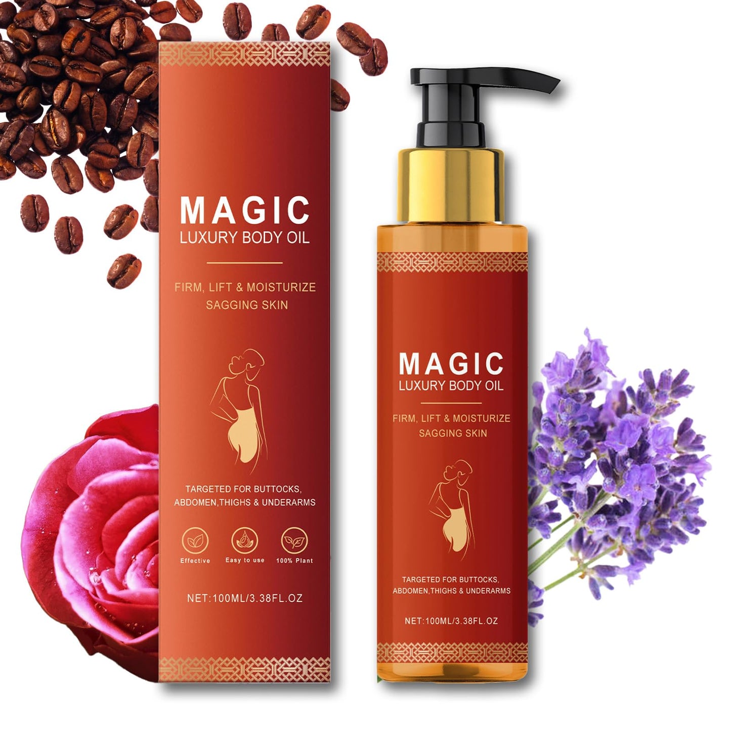 Magic Luxury Body Oil for Women, Firming Body Oil with Squalane and Rose Hip, Silken Tightening Oil for Smooth Glowing Skin, Natural Moisturizing Dry Skin Care, 100ML