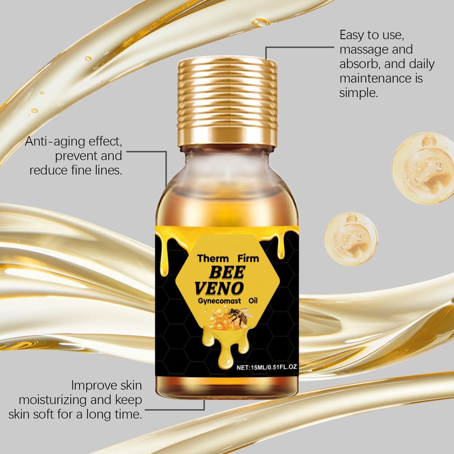 SingHao Therm/ofirm Be/e Ven/om Gyneco/mastia Oil,Gynecom/astia Tightening O/il for Men,Be/e Ven/om Gynecoma/stia Heating Oi/l,Chest Muscle Oil for Men,C/Hest Massage Oil,Strengthening Chest Muscles for Men