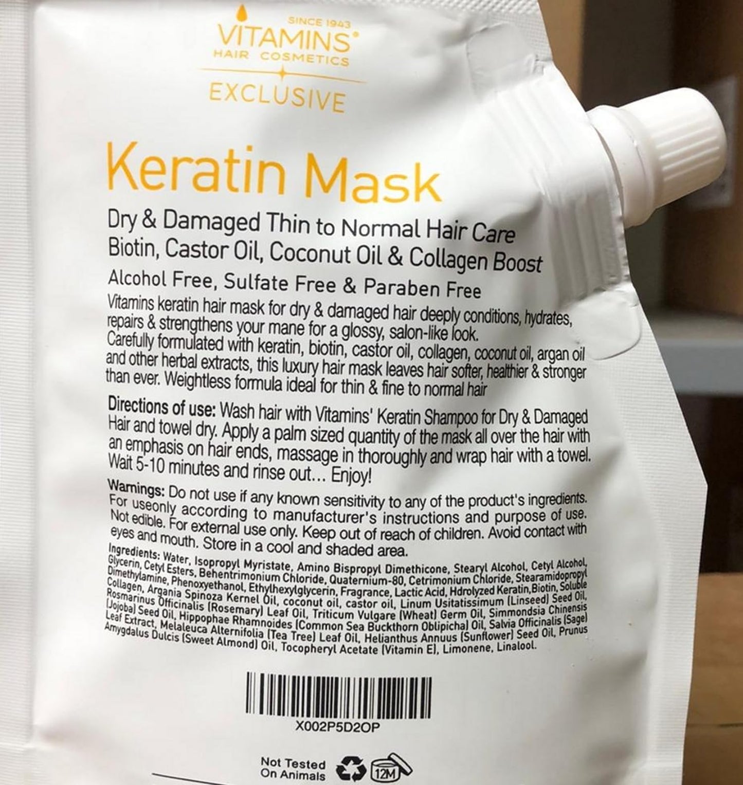 Vitamins Hair Mask Conditioner Keratin Treatment - Biotin Castor and Coconut Oil Deep Conditioning for Thin Fine Hair - Anti Frizz Moisturiser for Curly Straight Dry Damaged & Frizzy Hair