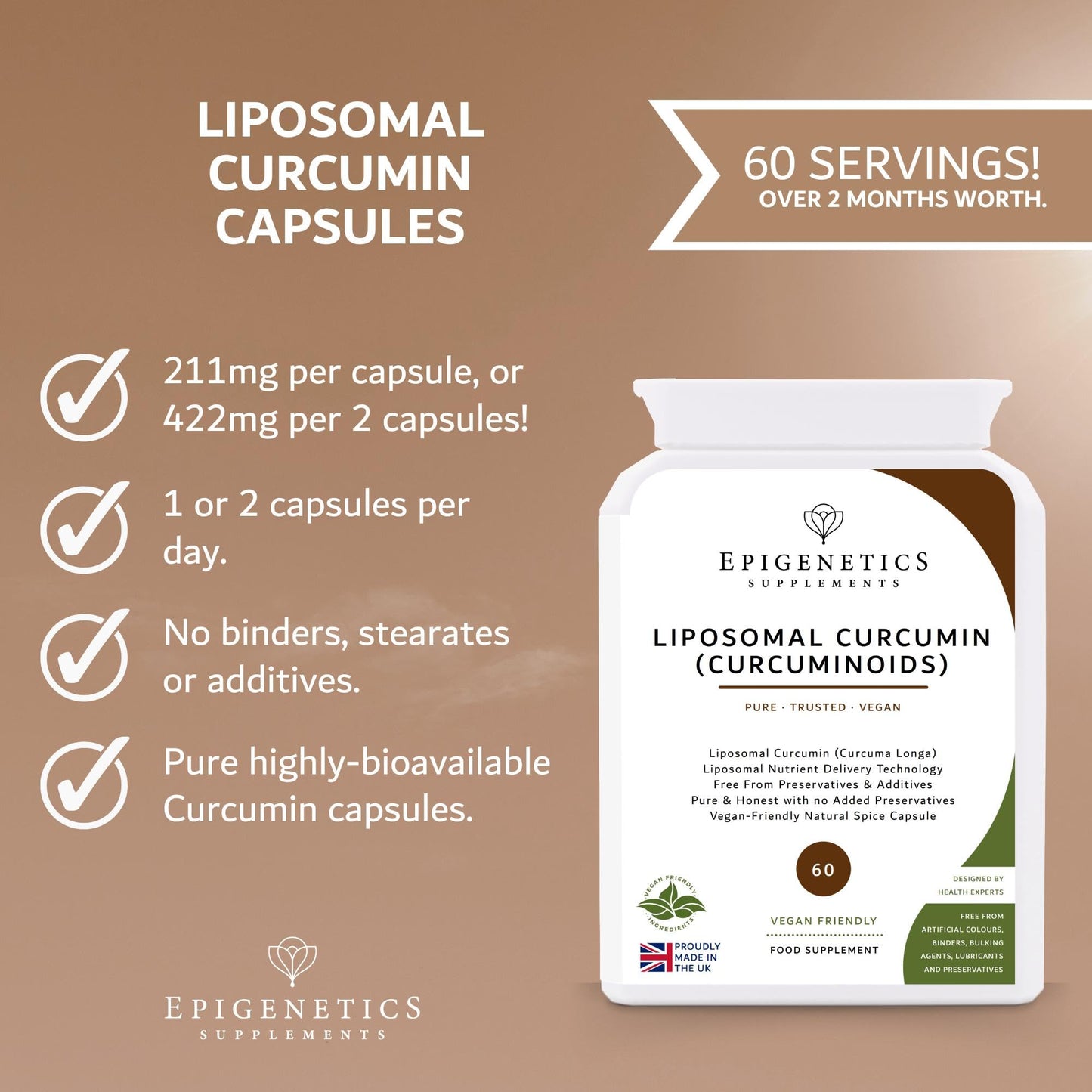 Liposomal Curcumin | High Strength 400mg per 2 Capsules. 60 Capsules, Vegan Friendly, Made in The UK by Epigenetics Supplements