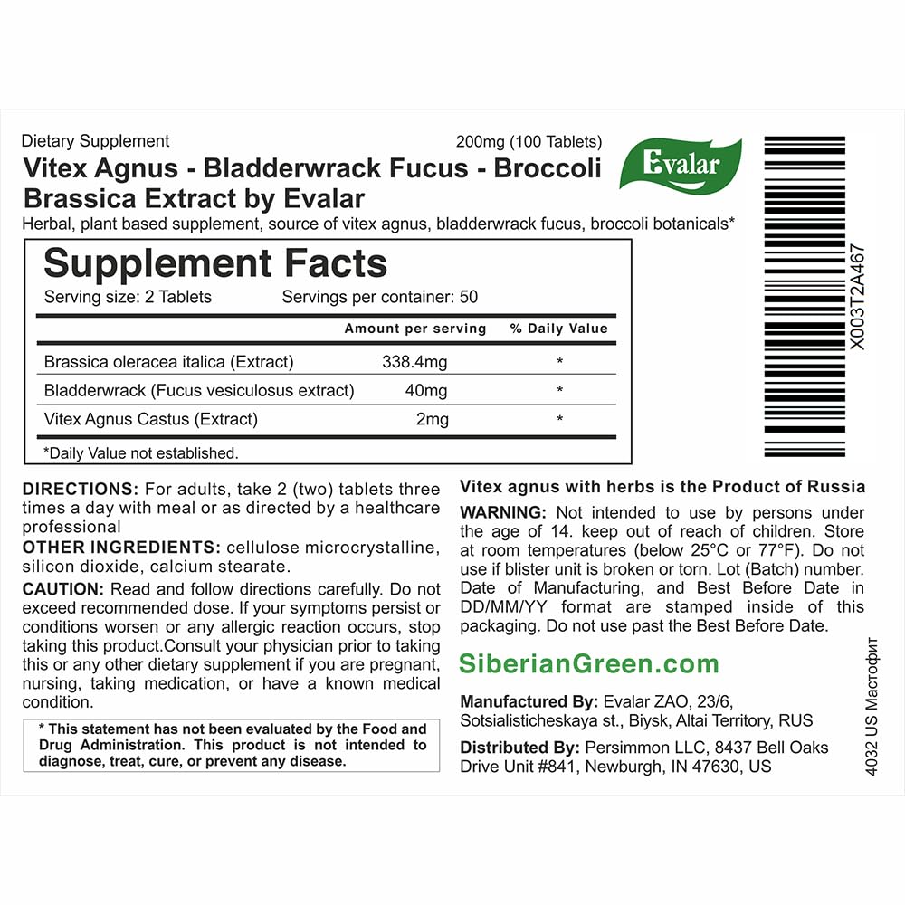 Evalar Vitex Chaste Tree Bladderwrack Fucus Extract Mastofit Herb 100 Tab