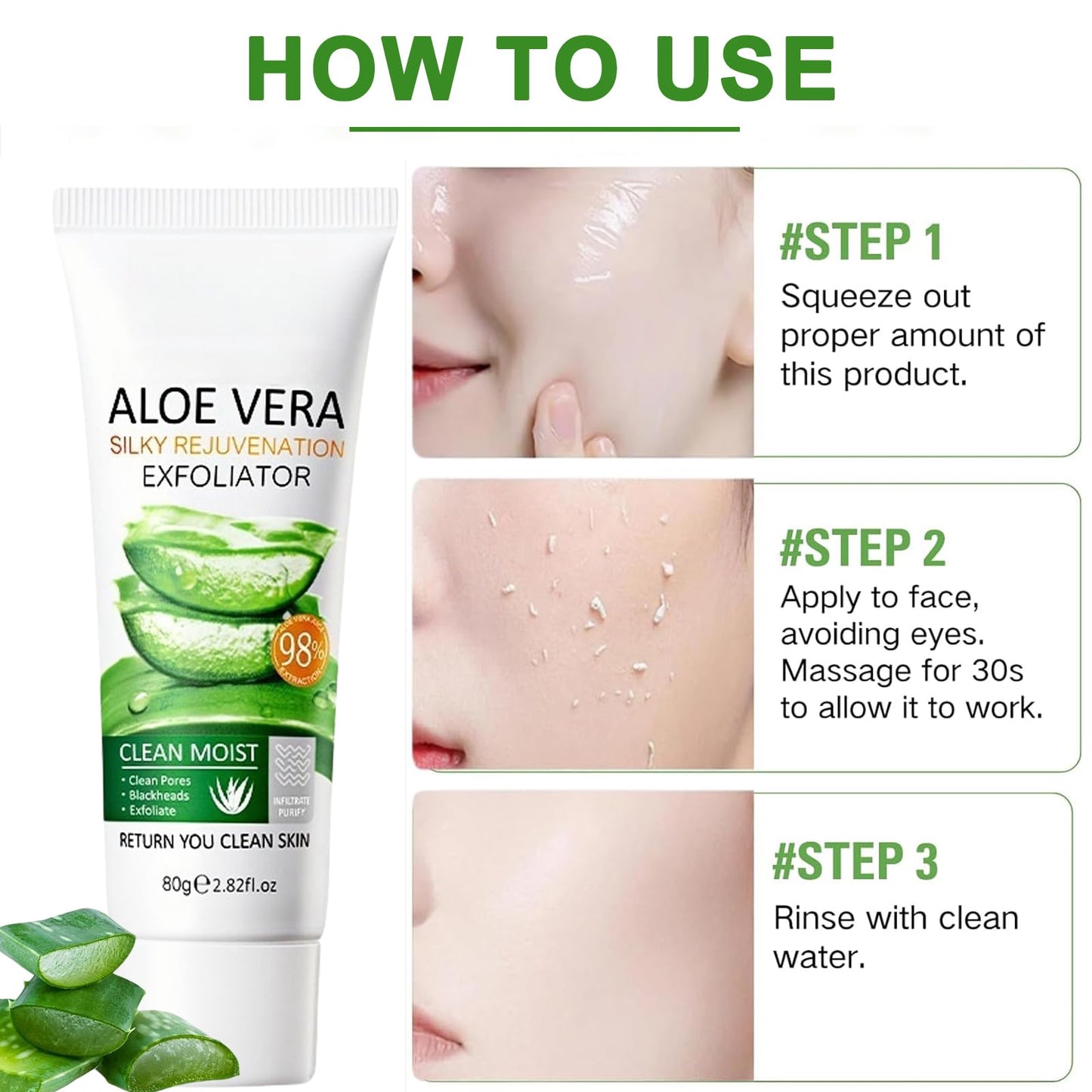 AuraBeen 2PCS Aloe Vera Exfoliating Gel - Gentle Face Scrub with Silky Peeling, Aloe Vera - Infused Exfoliator for Overall Skin Smoothness
