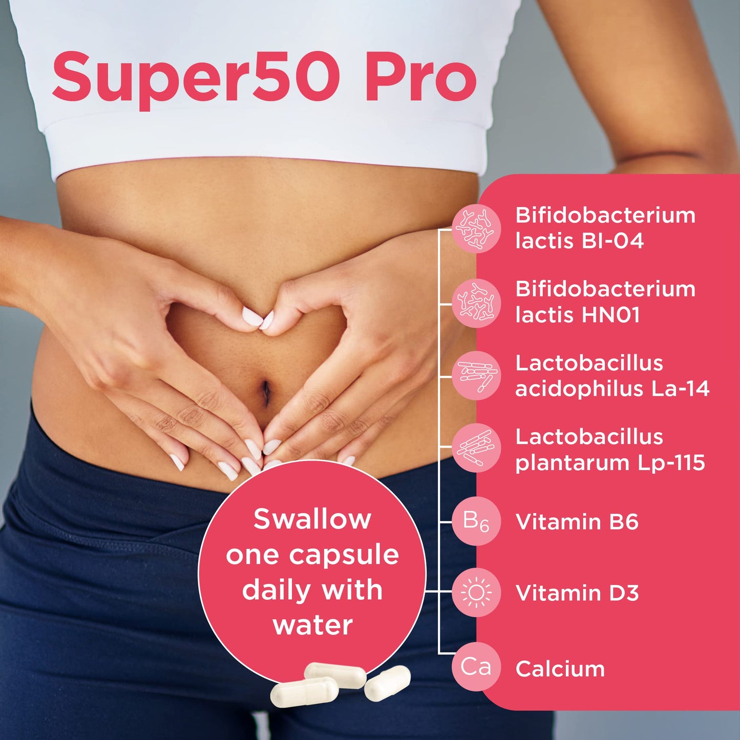 healthspan Healthspan Super50 Probiotic | Gut Health | with Vitamin D3 | 50 Billion Live Probiotic Cultures | Vitamin B6 | Calcium | Vegetarian (60 Capsules)