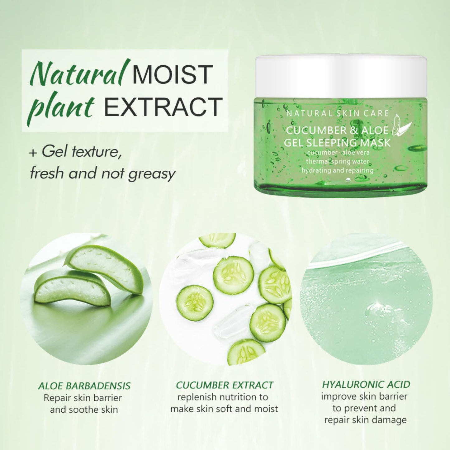 ISBEAUSOLS Overnight Sleeping Facial Mask - Overnight Face Mask - Aloe Vera Gel & Hyaluronic Acid - Anti Aging Hydrating Face Mask - Calm Restore Skin Care& Repair - Gel Texture