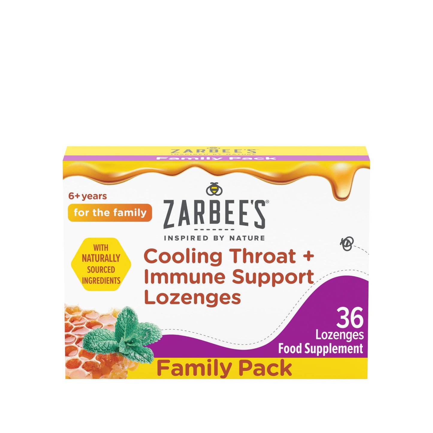 Zarbee’s Cooling Throat + Immune Support Lozenges, Calm and Cool Your Throat with Real Honey and Peppermint Oil Extract. Also Contains Vitamin C and Zinc, No Artificial Colours or Flavours, 36 Count