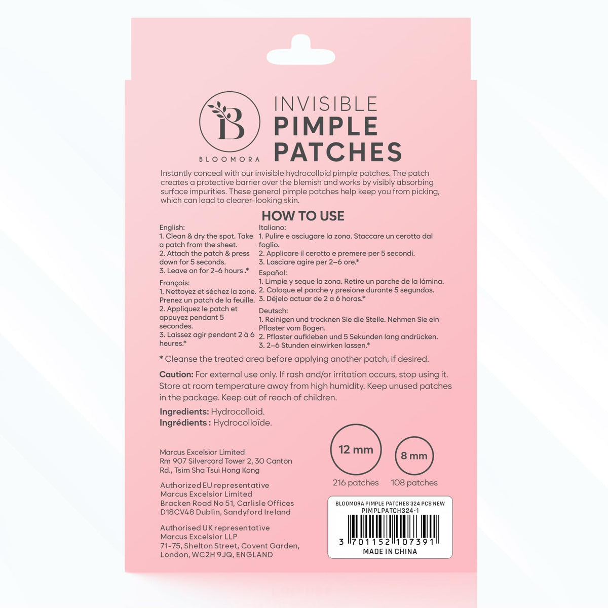 BLOOMORA Invisible Pimple Patches for Face (324 Count), Hydrocolloid Stickers Covers Pimples, Zit Patches for Spot Cover, Clear (2 Sizes - S/L)