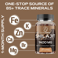 Shilajit Gummies 1400mg, Shilajit Supplement with Chaga and Ashwagandha, Original from Himalayan with Fulvic & Humic Acid and 85+ Minerals, for Energy, Immunity & Focus, Sugar-Free, 60 Gummies