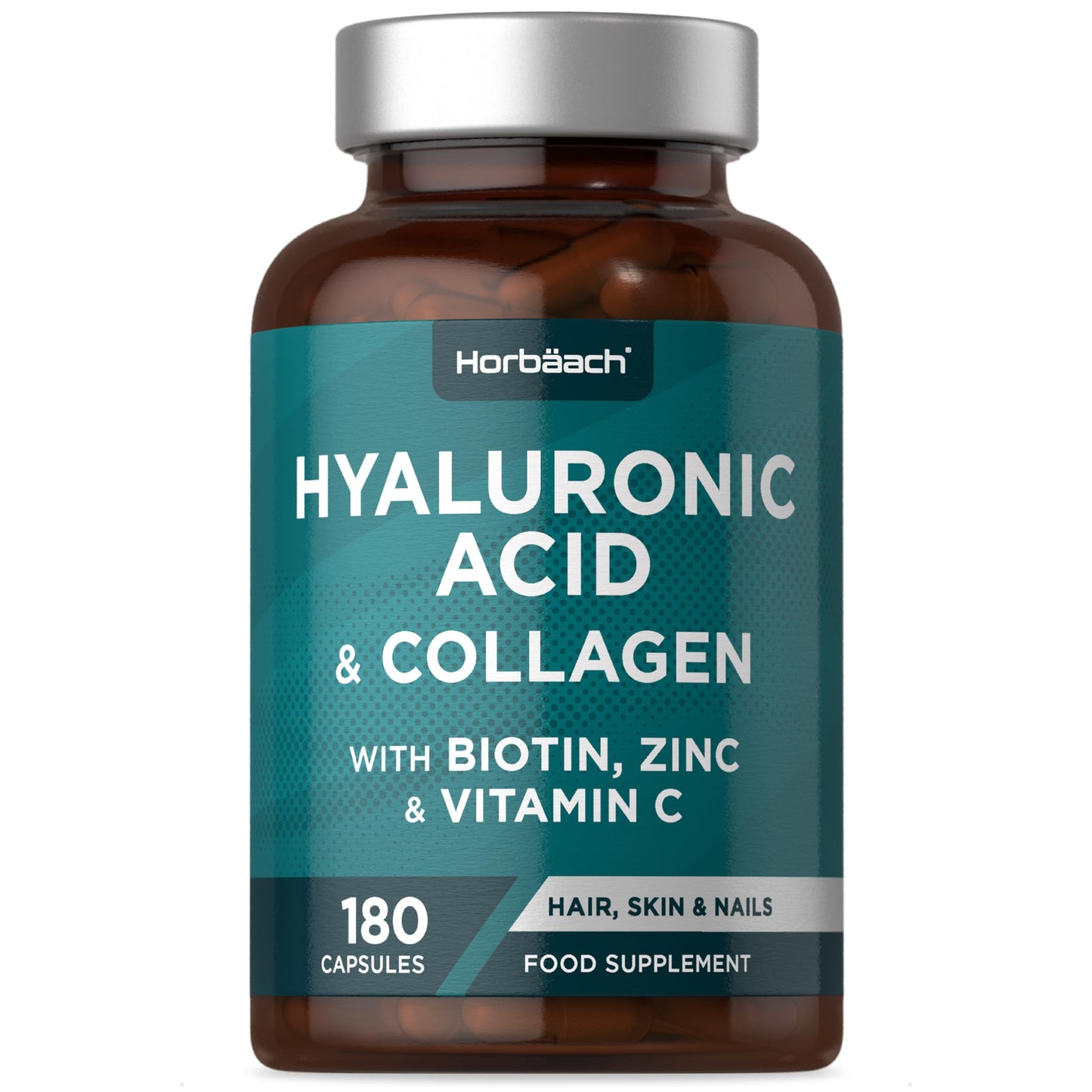 Horbäach Hyaluronic Acid Supplement with Collagen | 180 Capsules | High Strength Complex with Biotin, Zinc and Vitamin C | Hair, Skin and Nails Formula | by Horbaach