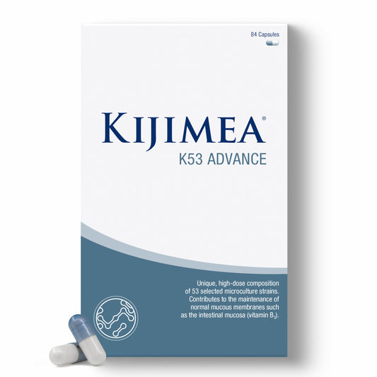 KIJIMEA Kijimea® K53 Advance – High-Dose microculture strains | 53 Strains of Intestinal Bacteria | Enriched with Vitamin B3 and B7 | >500 Billion CFU per Pack | Lactose-Free, Gluten-Free | 84 Capsules