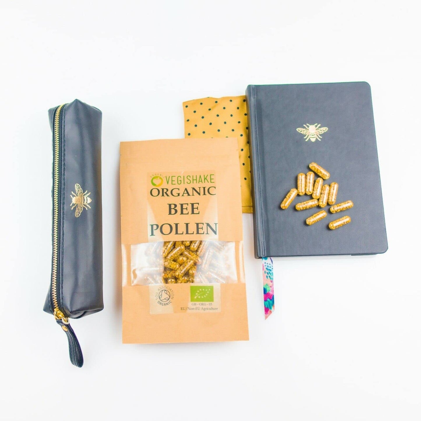 Organic Bee Pollen HPMC Capsules 1000mg B-Complex Vitamins B1 B2 B9 C E and Copper Vegan Halal Kosher (60 Capsules)