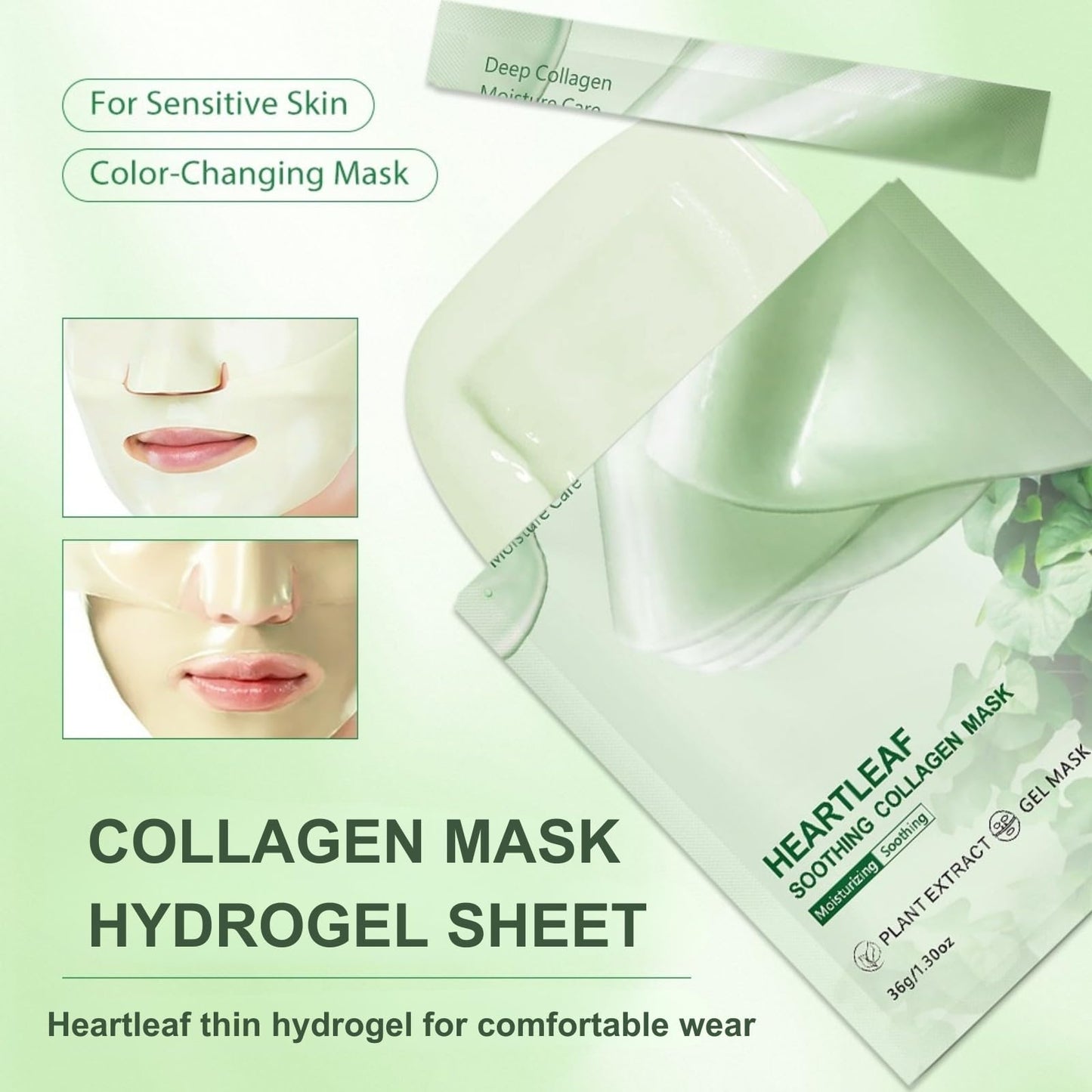Shefave 6 Pack Heartleaf Collagen Face Mask, Soothing Overnight Face Mask for Glass Skin, Hydrating Sheet mask, Calming Hyaluronic Acid Mask for Redness&Anti Wrinkles, Korean Skin Care for Sensitive Skin
