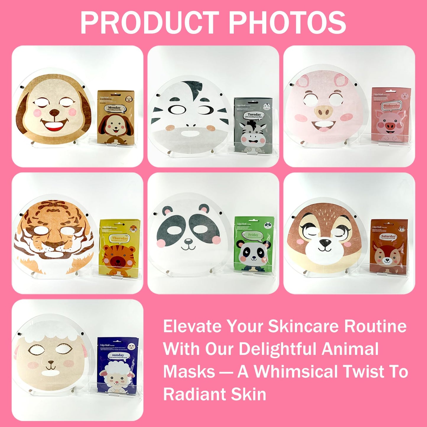 Shengqialun Face Masks Skincare - 7 Sheet Face Mask - Face Mask Set Hydrating and Smoothing Improve Dullness - Fun Animal Printed Facial Mask Gifts for Teenage Girls