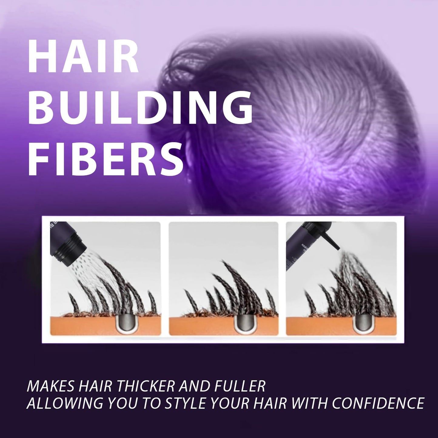 Hair Fibres for Thinning Hair, Nature Keratin Hair Fibers Instantly Full Hair,3-in-1 Hair & Beard Styling Set,Black Hair Loss Concealer for Men and Women
