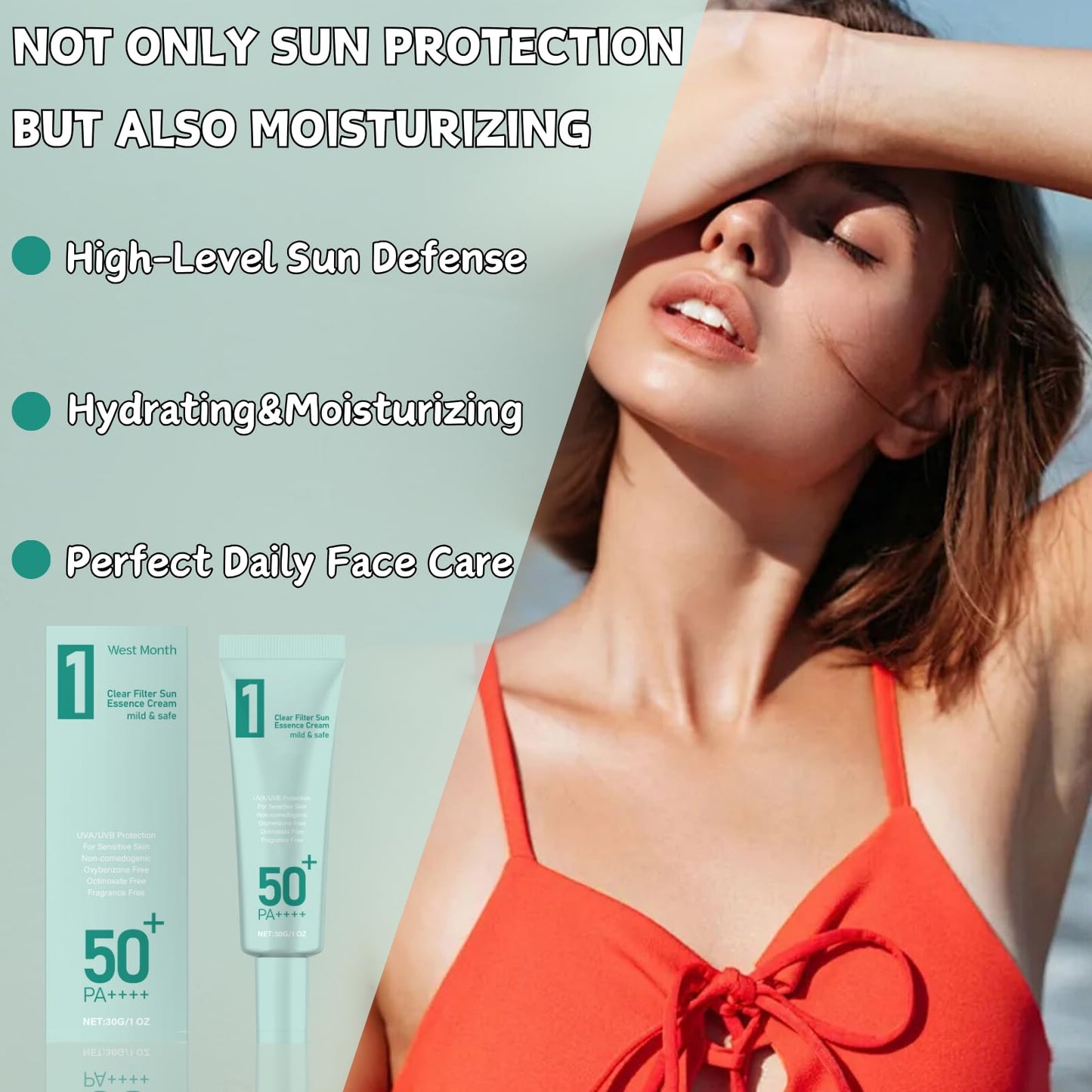 ISBEAUSOLS Sunscreen SPF 50 Face, Clear Filter Sun Essence Cream, Anti UVA&UVB Ray Sun Screen, Hydrating&Moisturizing Suncream, Mild Sun Face Cream for Women&Men, Sun Protect for All Skin