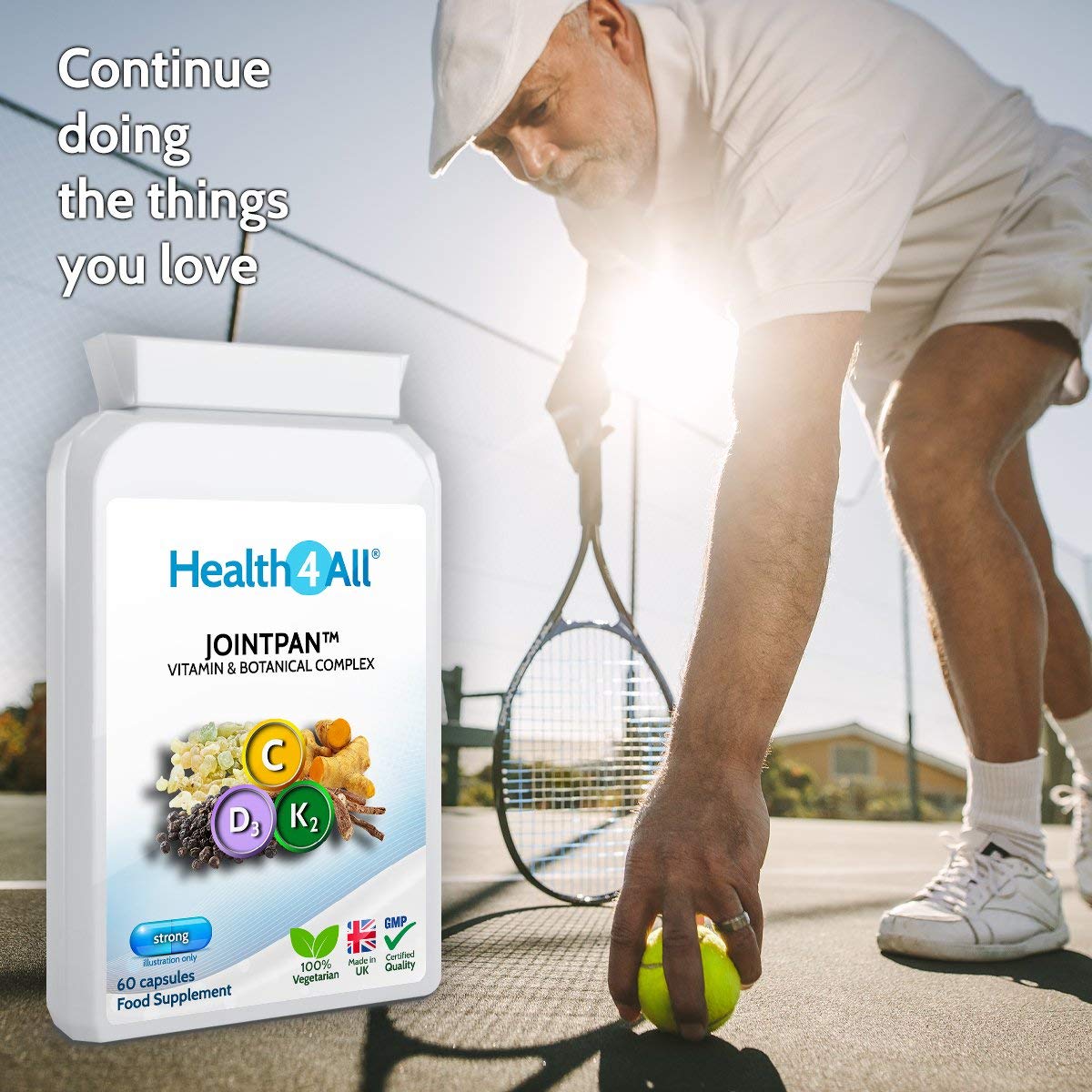 Health4All Jointpan Joint Support 60 Capsules (not Tablets) with Boswellia Serrata, Turmeric, Ashwagandha, Vitamins D3 and K2 MK-7. Strong Joint Pain, stiffnes and OA Supplement