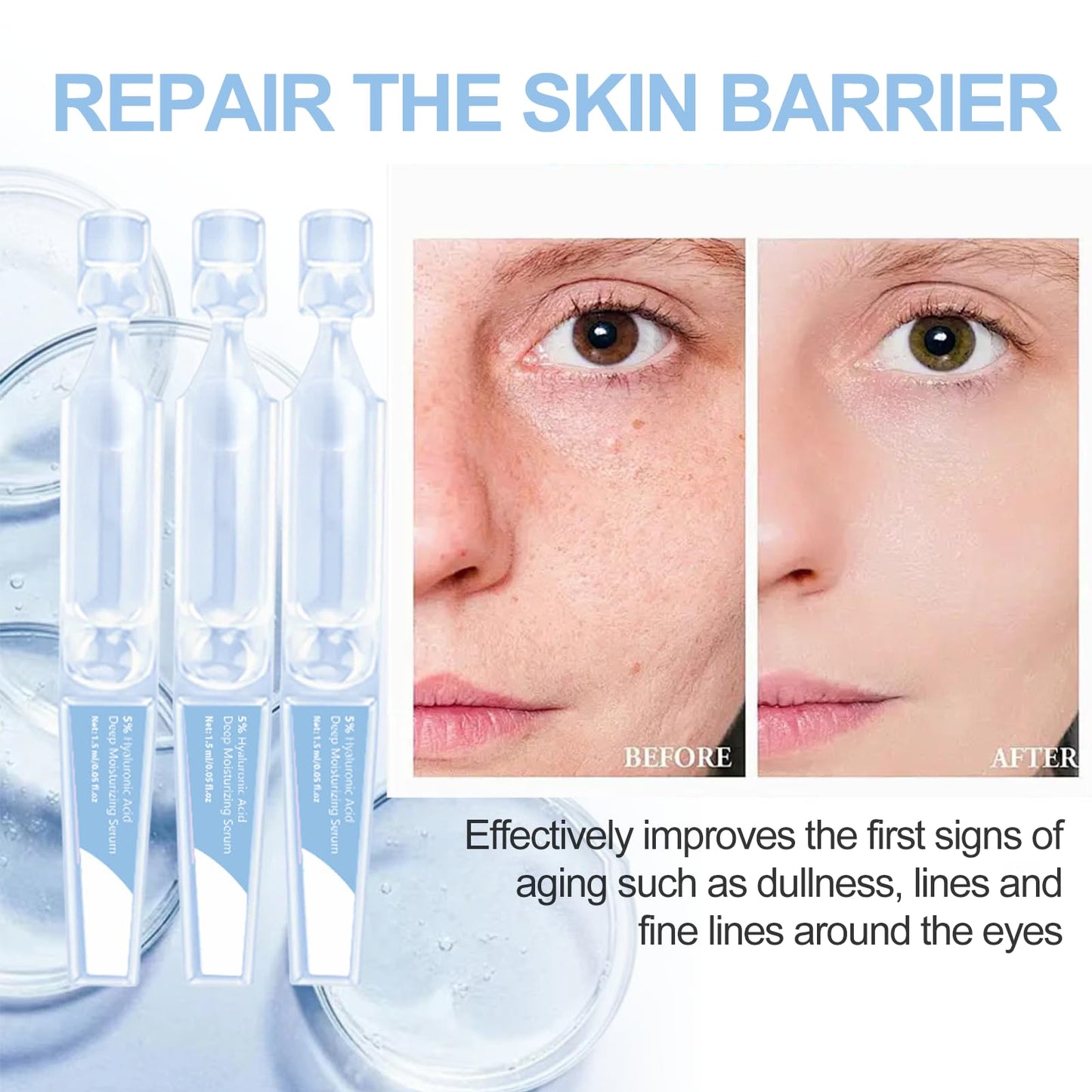 Trendyfave 30Pcs 5% Hyaluronic Acid Serum, Ultra Hydrating Serum, Hyaluronic Acid Seru m for Face, Lightweight Essence for Glass Skin, Pre-Makeup Skincare, Plumping & Anti-Aging, Long-Lasting Hydration
