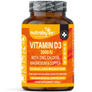 Vegan Vitamin D3 2000iu with Magnesium Calcium & Zinc Supplement, Advanced Immunity Support, Strong Bones & Teeth, Muscle Recovery, Sleep Better,180 Vegan Capsules, 3 Months Supply, UK Nutrabytes