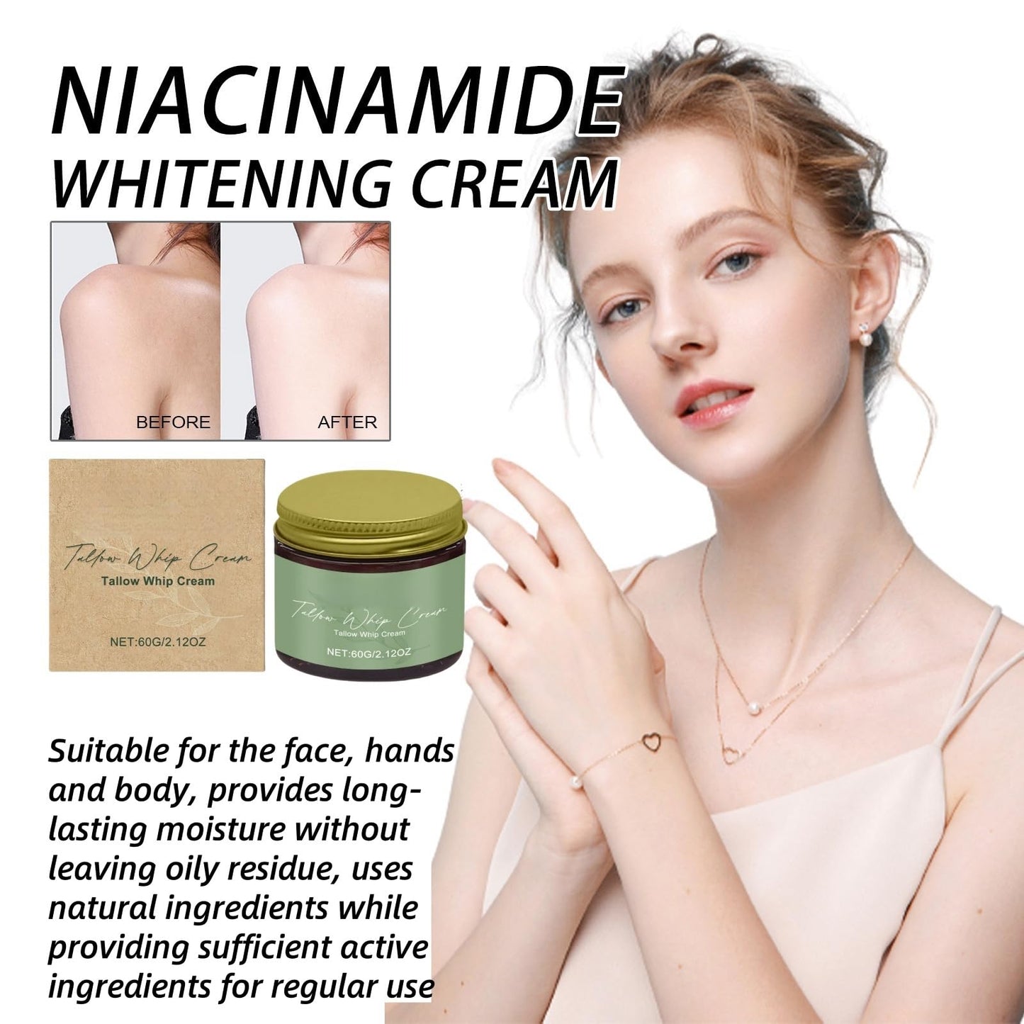 Jinjiar Beef Tallow for Skin,Grass-fed Beef Tallow with Frankincense Oil & Castor oil,Deeply Nourishing for Face & Body Tallow Cream,Beef Tallow Skin Care,Castor Oil Organic,Frankincense Oil for Skin 60g