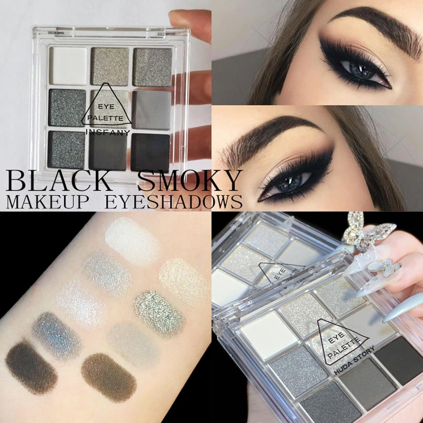 HAORQEE Black Eyeshadow Palette, Smokey Glitter Silver Gothic Eye Shadow Make Up Palettes White Grey Matte Cold Neutral Long Lasting Waterproof Eye Shadows Pallets for Women Girls Halloween Goth Gifts