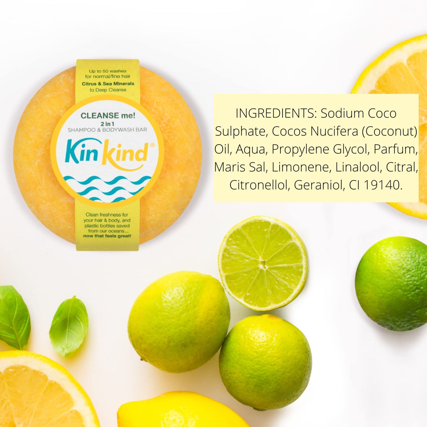KinKind CLEANSE me! 2 in 1 Shampoo & BodyWash Bar. Soap free Shampoo bar for normal to greasy hair. Ideal for men. Up to 50 washes. Vegan, Cruelty Free, UK made
