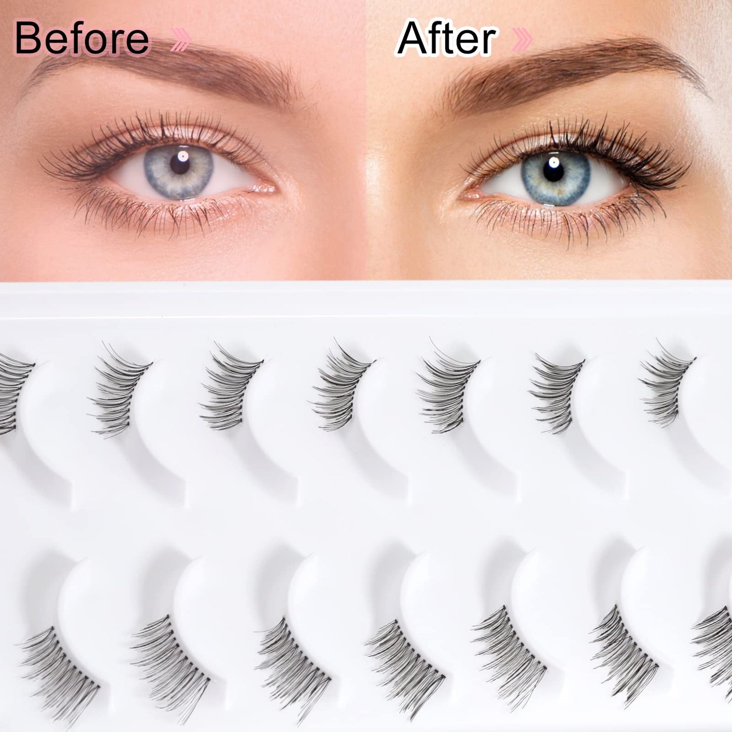 EMEDA 10 pairs Transparent Strip Half Lashes Accent False Eyelashes Natural Look Wispy Fake Corner Lashes Natural Half Eyelashes Cat Eye Lashes Short And Soft Faux Lashes (Accent Lashes)